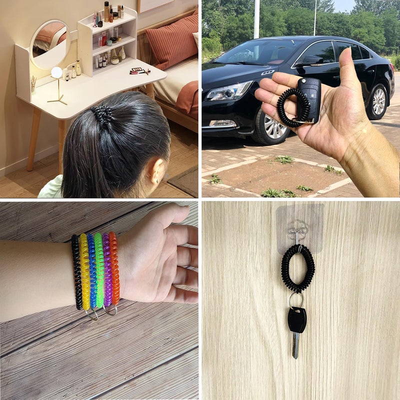 HAMIYELL Pack of 36 Colorful Spring Spiral Wrist Coil Key Chain, Wristband Key Ring (Black) - Image 4